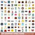 100 shopping spree icons set, flat style Royalty Free Stock Photo