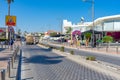 Shopping street in Ayia Napa in Cyprus with little movement on a summer day in September 2023.