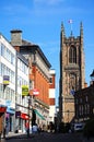 Shopping street and Cathedral, Derby. Royalty Free Stock Photo