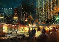 Shopping street city with colorful nightlife Royalty Free Stock Photo