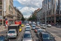 Shopping street downtown Budapest with traffic during rush hour