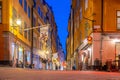 Shopping street of Gamla Stan in old town centre of  Stockholm, Sweden Royalty Free Stock Photo