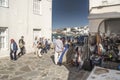 Shopping street and sea Mykonos Greece