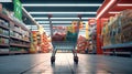 Shopping in supermarket by supermarket cart in motion blur Royalty Free Stock Photo