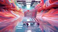 Shopping in supermarket by supermarket cart in motion blur