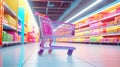 Shopping in supermarket by supermarket cart in motion blur Royalty Free Stock Photo
