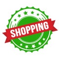 SHOPPING text on red green ribbon stamp