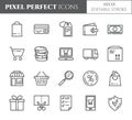 Shopping theme pixel perfect thin line icons. Set of elements of bag, credit card, shop, delivery, cash, wallet, cart, sticker and Royalty Free Stock Photo