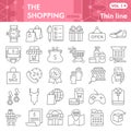 Shopping thin line icon set, store and shop symbols collection or sketches. E-commerce linear style signs for web and