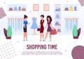 Shopping Time Cartoon Poster with Motivation Text