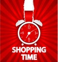 Shopping time poster design with alarm clock