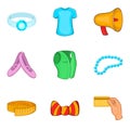 Shopping trip icons set, cartoon style