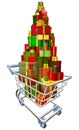 Shopping trolley cart with lots of gifts Royalty Free Stock Photo