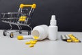 Shopping trolley with compounded prescription medications and medical tools