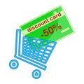 Discount card in shopping cart isolated on white background. Shopping basket. Royalty Free Stock Photo