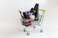 Shopping trolley with equipment for makeup.