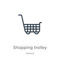 Shopping trolley icon. Thin linear shopping trolley outline icon isolated on white background from general collection. Line vector Royalty Free Stock Photo