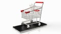 The shopping trolley on mobile for e shopping and shopping online concept 3d rendering Royalty Free Stock Photo