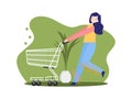 shopping trolley store market purchasing grocery supermarket commercial and costumer girl pushing empty cart