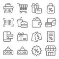 Shopping Vector Line Icon Set. Contains such Icons as Wallet, Basket, Cart, Barcode, Bill and more. Expanded Stroke