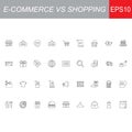 SHOPPING vs E-COMMERCE line thin icons set. Vector illustrations collection EPS10. Royalty Free Stock Photo