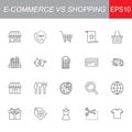 SHOPPING vs E-COMMERCE line thin icons set. Vector illustrations collection EPS10. Royalty Free Stock Photo