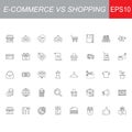 SHOPPING vs E-COMMERCE line thin icons set. Vector illustrations collection EPS10. Royalty Free Stock Photo