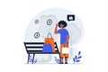 Shopping web concept with character scene. Woman holding bags and making bargain purchases on seasonal sale. People situation in Royalty Free Stock Photo