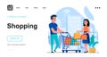 Shopping web concept. Couple making purchase in store, stacking bags in cart, sale discount price. Template of people scenes. Royalty Free Stock Photo