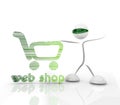Shopping webshop hologram icon with 3d character