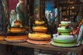 Shopping window displaying household goods and towels shaped as cakes