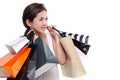 Shopping woman asian happy smiling holding shopping bags isolated on white background Royalty Free Stock Photo