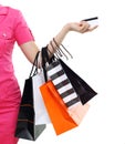 Shopping woman asian happy smiling holding shopping bags isolated on white background Royalty Free Stock Photo