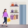 Woman Shopping in Boutique with Clothes Vector Royalty Free Stock Photo