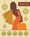 Shopping Woman Silhouette With Sale Stickers