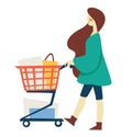 Shopping woman with supermarket cart or trolley bags and boxes Royalty Free Stock Photo