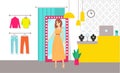 Shopping Woman Trying Dress Clothes Store Vector