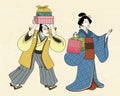 Shopping woman in ukiyo-e style