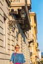 Shopping woman walking in the old city of Florence, Italy Royalty Free Stock Photo