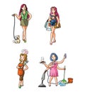 Shopping Women and Household Women Collection Color Illustration