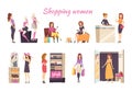 Shopping Women Poster with Ladies at Store Vector