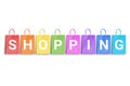 Shopping word written on colorful shopping bags