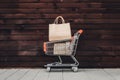 Shoppingcart brown background, online shopping concept