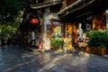 Shops along flagstone street in sunny afternoon,Jinli pedestrian street