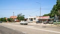 Shops along Sovetskaya street in Akhtyrka village Royalty Free Stock Photo