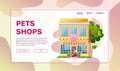 Shops facades flat vector colorful illustrations set