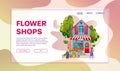 Shops facades flat vector colorful illustrations set