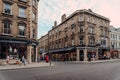 Shops on high street in Oxford, UK. Selective focus