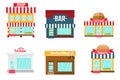 Shops icons set in flat design style. Shop-market, bakery, bar o Royalty Free Stock Photo