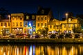 Shops and restaurants at night in Fells Point, Baltimore, Maryland. Royalty Free Stock Photo